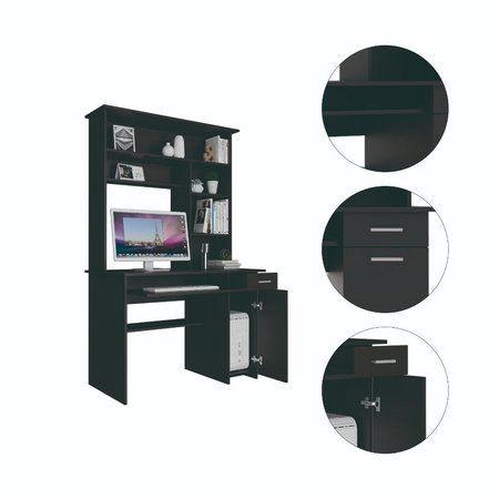 Tuhome Compu 180 Hutch Desk, Multiple Shelves, Keyboard Tray, CPU anel, One Drawer, Black ELW5719